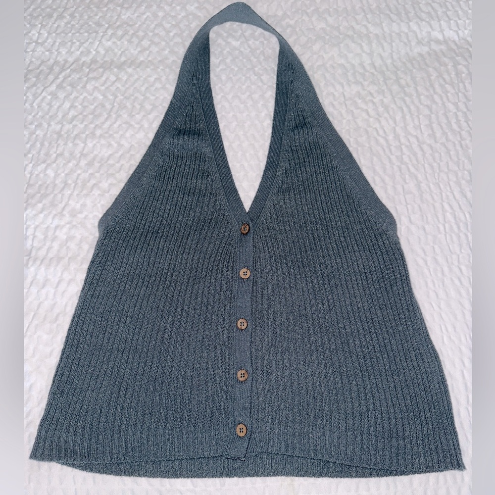 Ali Sweater Gray Knit Halter Top with Button Front